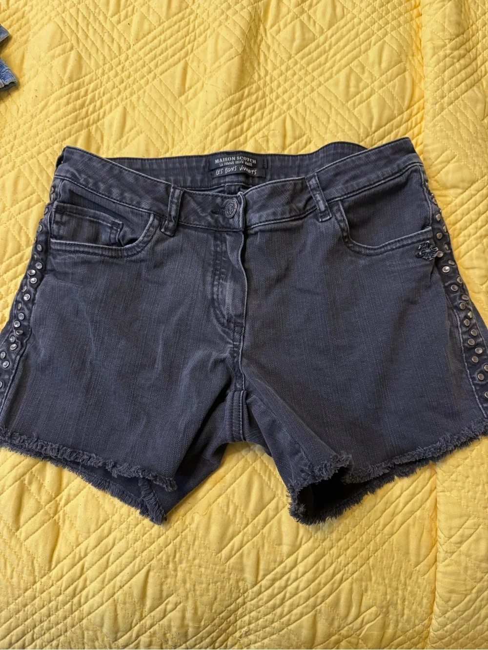 Madison Scotch Women Denim ShortSlate Gray Stud-Trim Denim Shorts